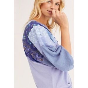 Free People We The Free Feelin It Boho Patchwork Top Cornflower Blue S